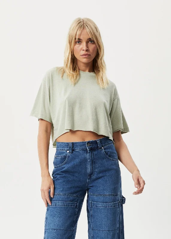 AFENDS Womens Slay Cropped - Oversized Tee - Eucalyptus