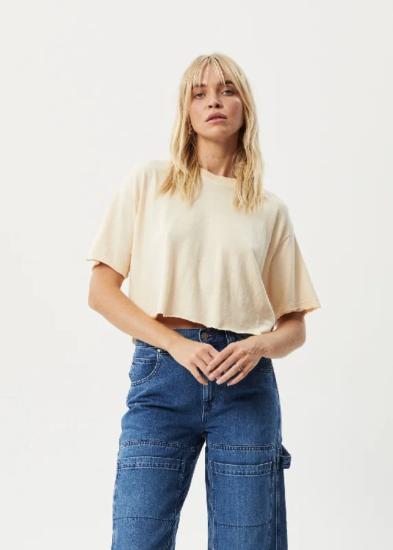 AFENDS Womens Slay Cropped - Oversized Tee - Sand