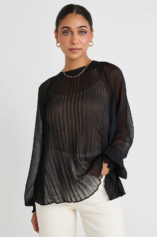 Corral Black Sheer Pleated Swing Top