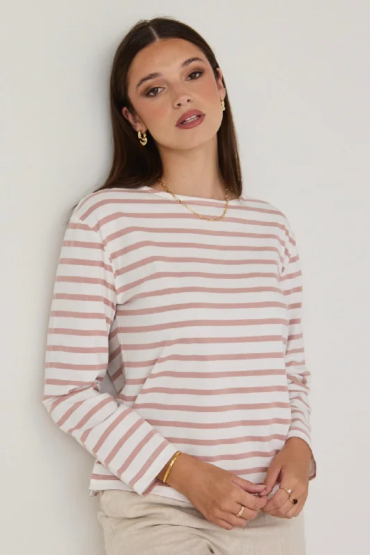 Maple Blush Stripe Boatneck LS Tee