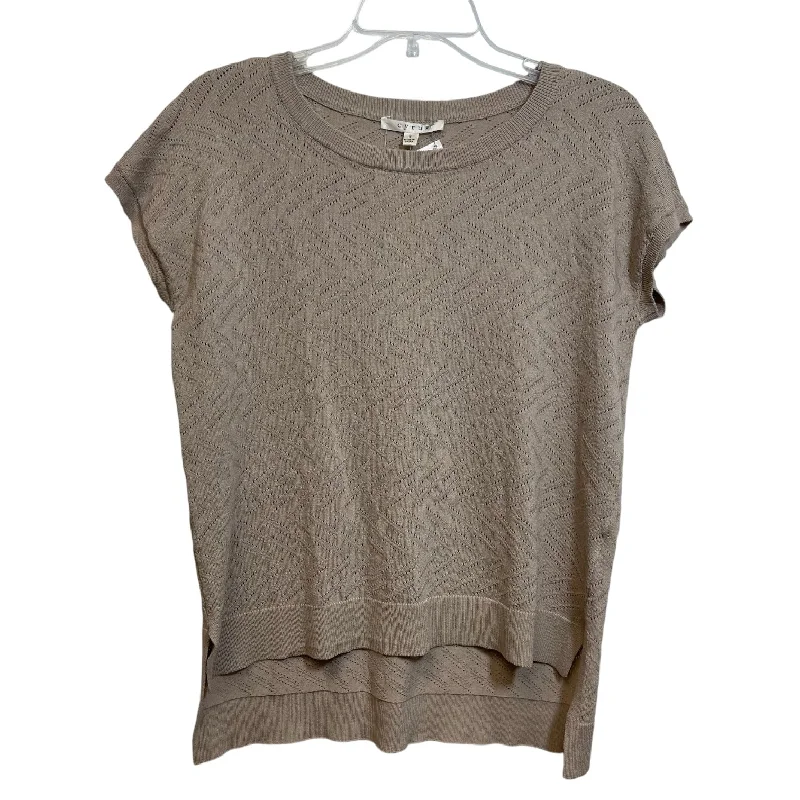 Top Short Sleeve By Cyrus Knits In Tan, Size: S