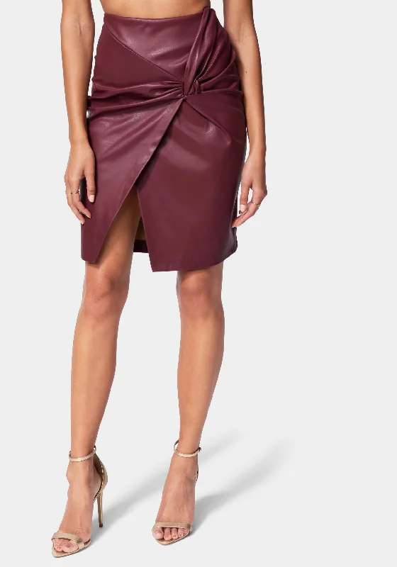 Vegan Leather Knot Front Skirt