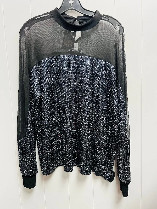 Blouse Long Sleeve By Nine West Apparel In Black & Silver, Size: S