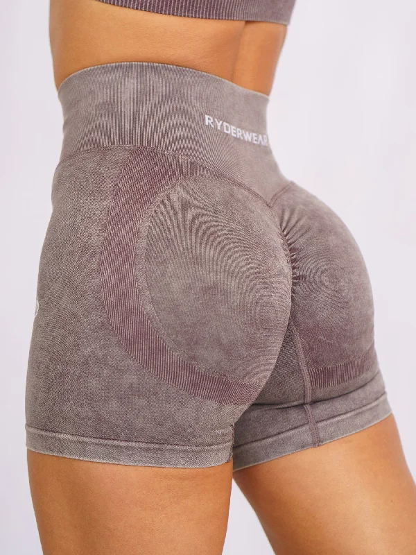 Stonewash Scrunch Seamless Shorts -  Chocolate Stonewash