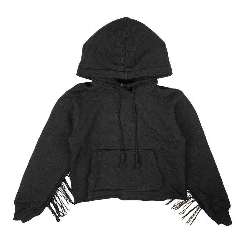 Black Fringe Cotton Hoodie