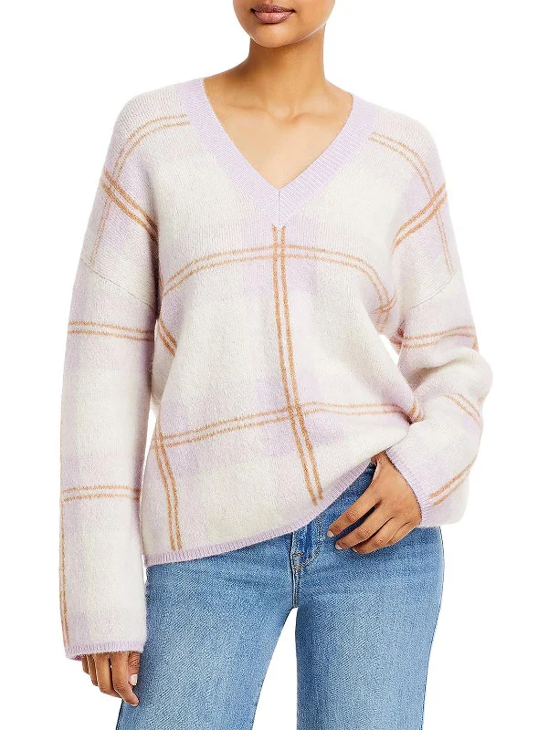 Colleen Womens Mohair Blend Plaid Pullover Sweater