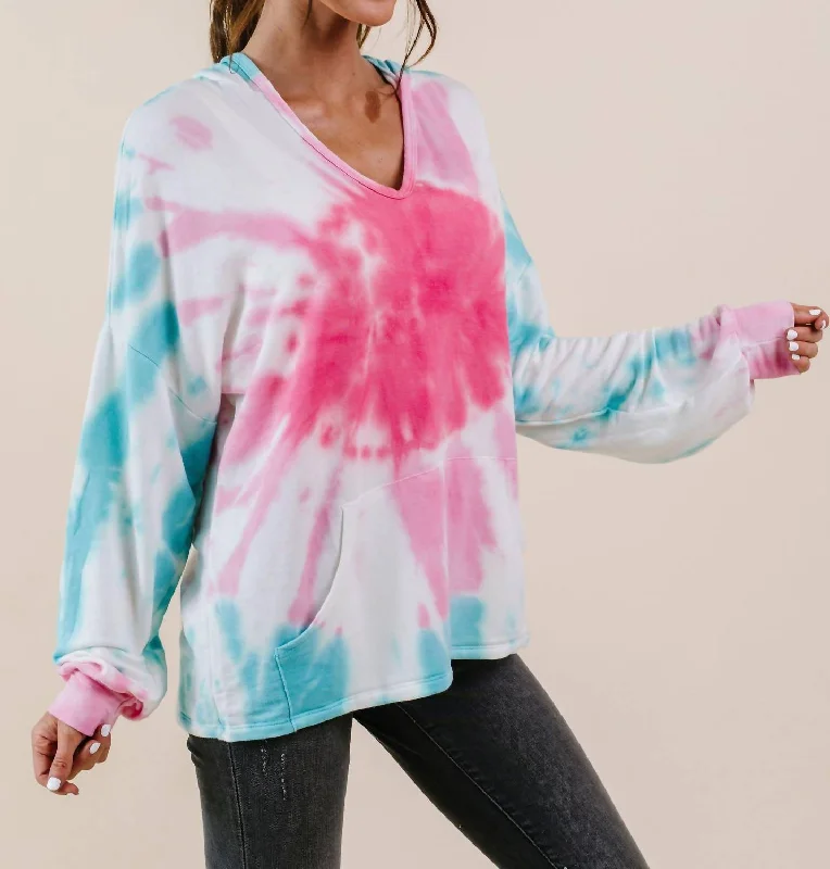 Sunburst Tie Dye Hoodie In Pink