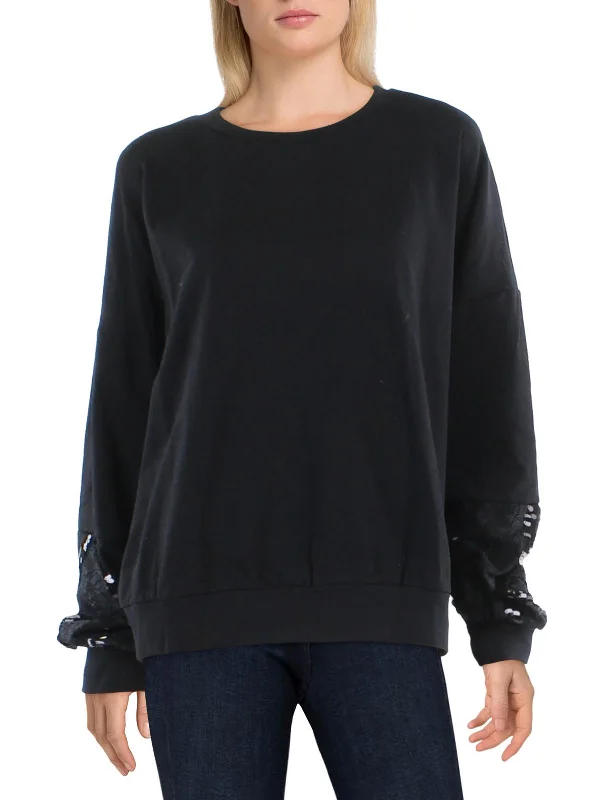 Womens Sequin Lace Trim Sweatshirt