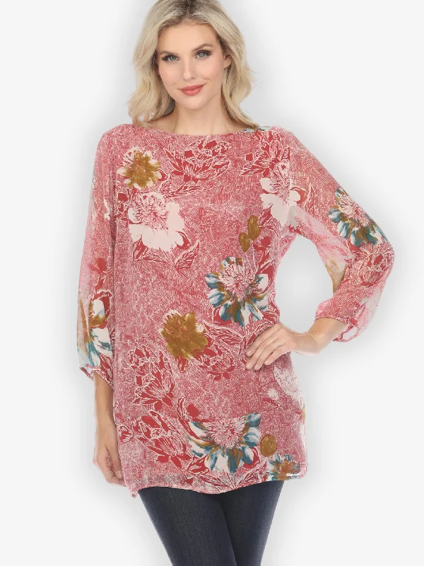 Blooms Tasteful Easy in Red Silk Tunic