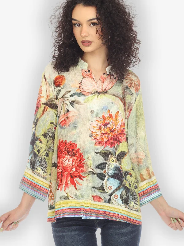 Chrysanthemum and Butterfly Silk Blouse