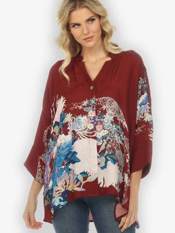 Diamonds and Flowers Notch Collar Silk Blouse