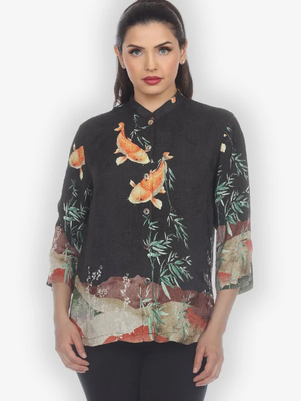 Engineered Koi Design Citron Style Silk Blouse