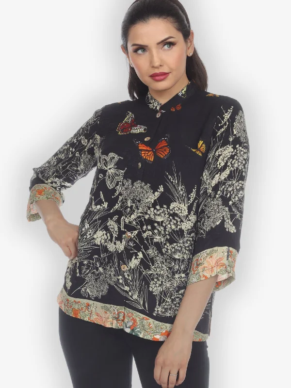 Flight of Butterfly Citron Style Silk Blouse