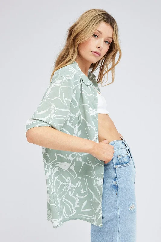 Green Abstract Shirt Short Sleeve