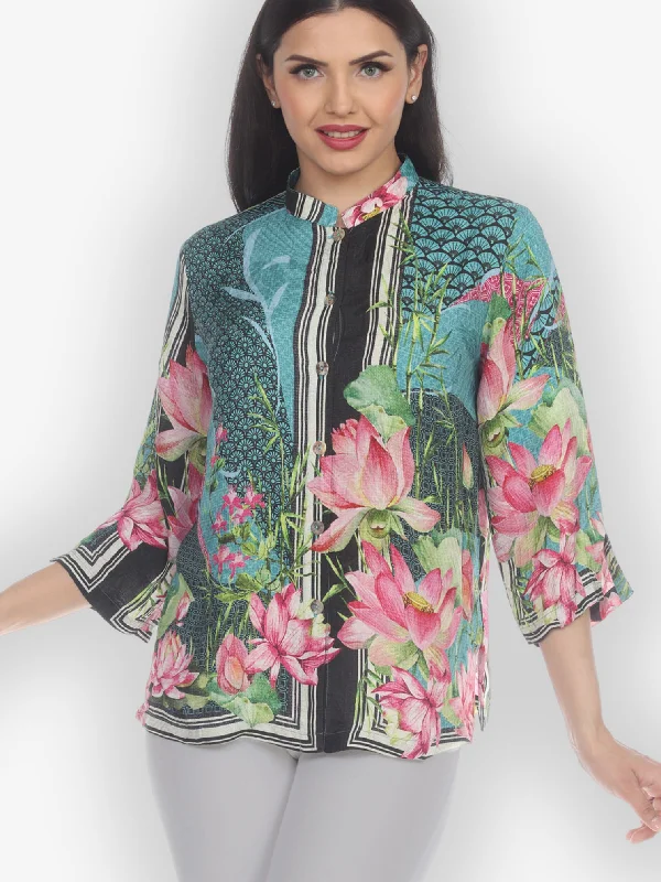 Lotus Flower Border Silk Blouse