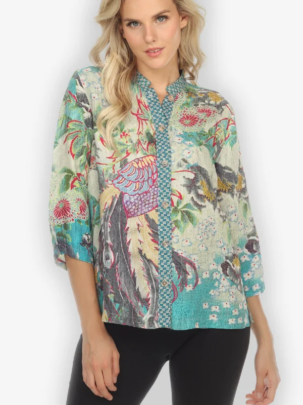 Peacock in the Forest  Silk Blouse