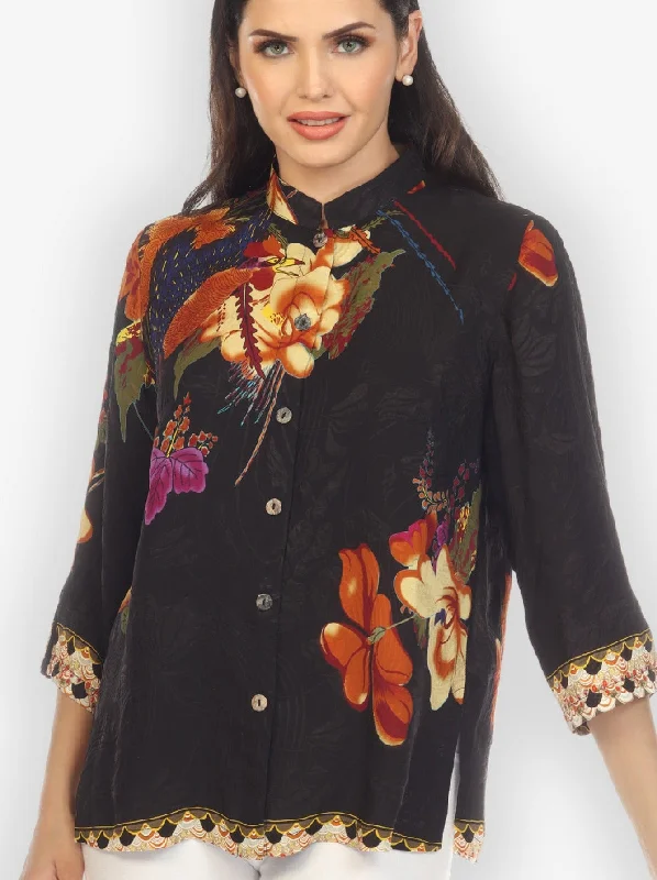 Phoenix on Flowers Silk Blend Blouse