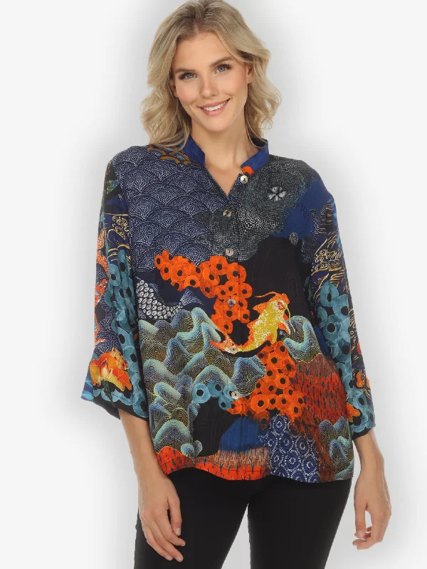 Royal Koi Pond Citron Style Silk Blouse