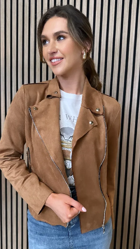 Cora Camel Suede Finish Collared Jacket