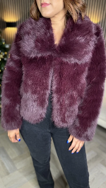 Georgia Burgundy Collared Fur Detail Jacket