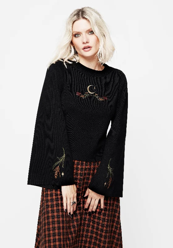 Autumnus Flare Sleeve Embroidered Knit Jumper